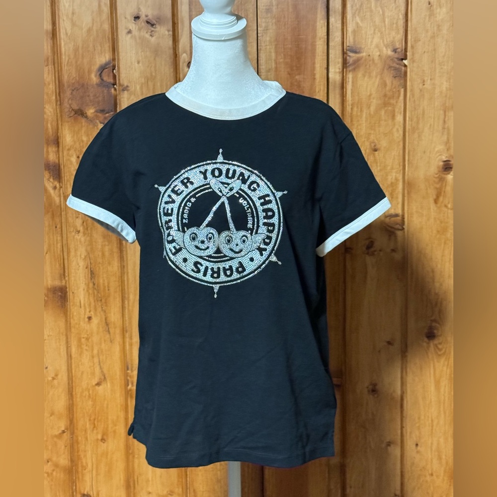 Zadig & Voltaire FOREVER YOUNG HAPPY PARIS T-Shirt Size M NEW with callout.